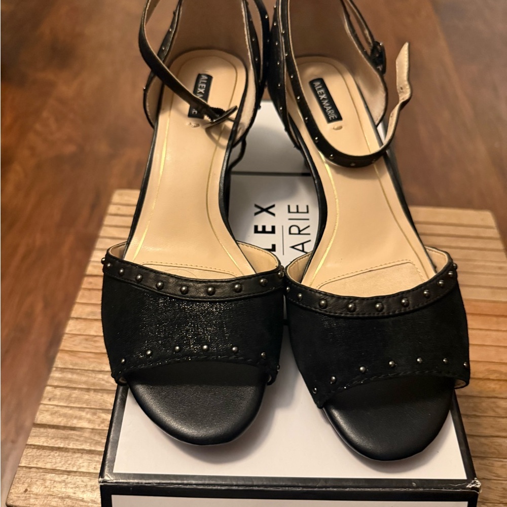 Alex Marie Black Studded Open-Toe Ankle-Strap Sandals